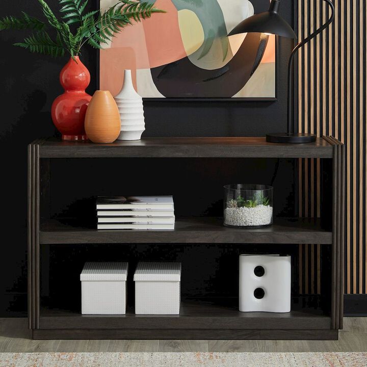 Liberty Furniture Modern Edge Sofa Table for Living Room Storage Display - Caffe Brown