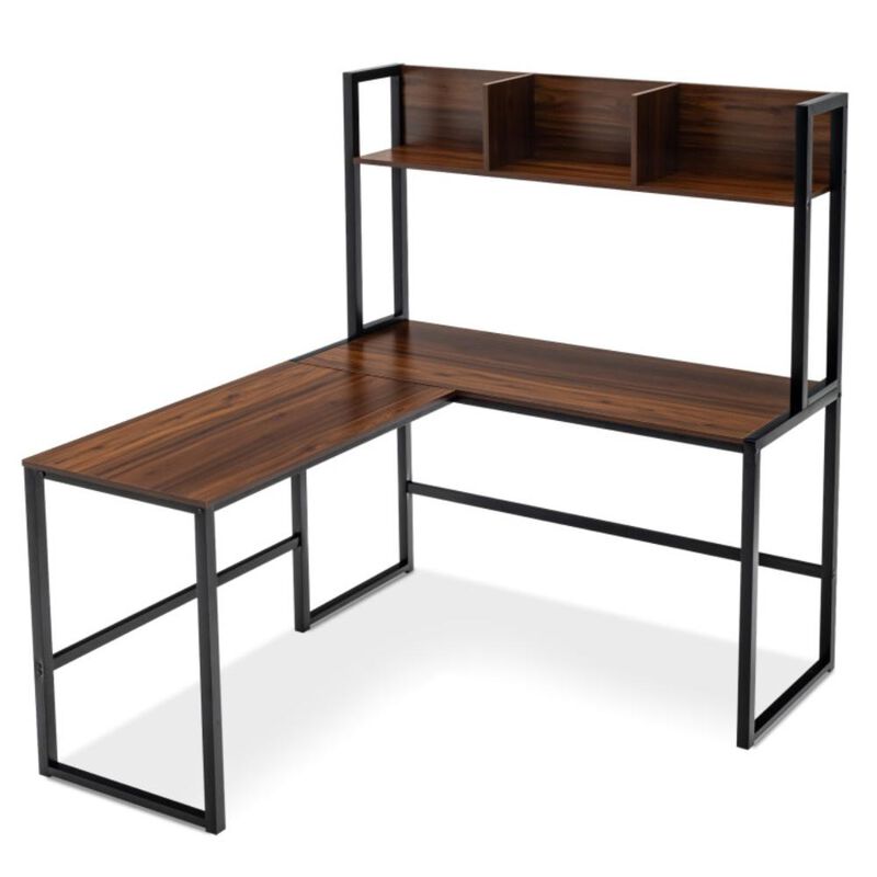 Hivvago Reversible L-Shaped Corner Desk with Storage Bookshelf