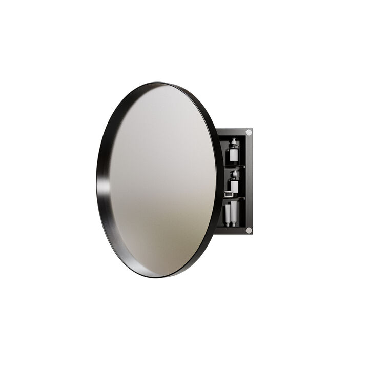 ELEMENT ACE Round Metal Framed Medicine Cabinet with Mirror and Adjustable Shelves for Modern Bathroom Storage Solutions