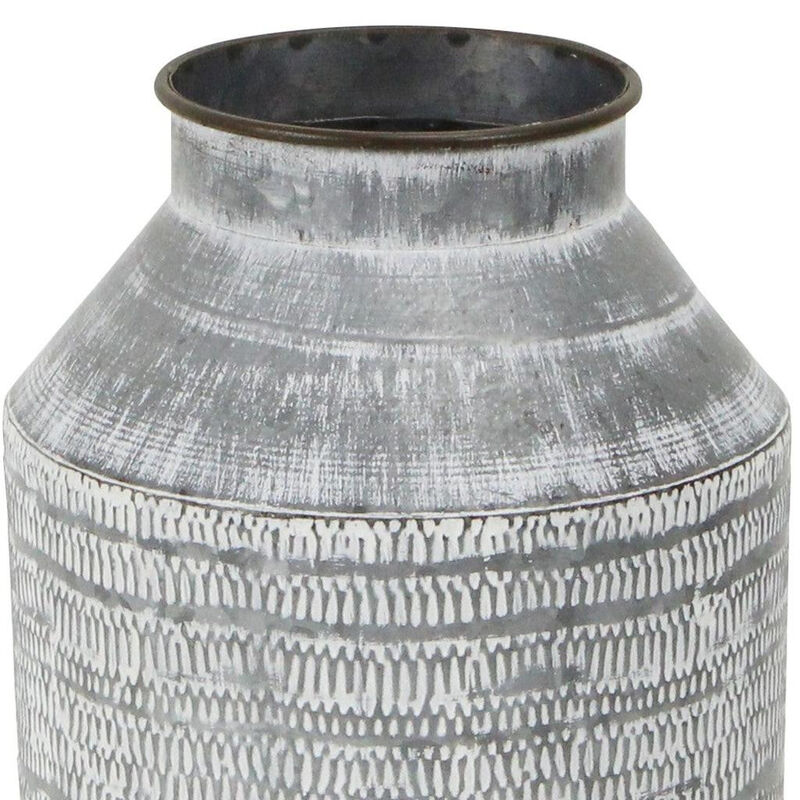 HomeRoots 13" Gray Galvanized Metal Geometric Patterned Jug Vase image number 3