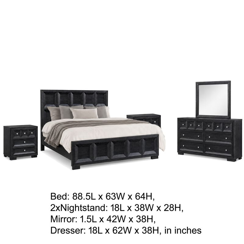 Kizie 4pc Queen Bedroom Set, Rustic Black Dresser Mirror XL Nightstand image number 7