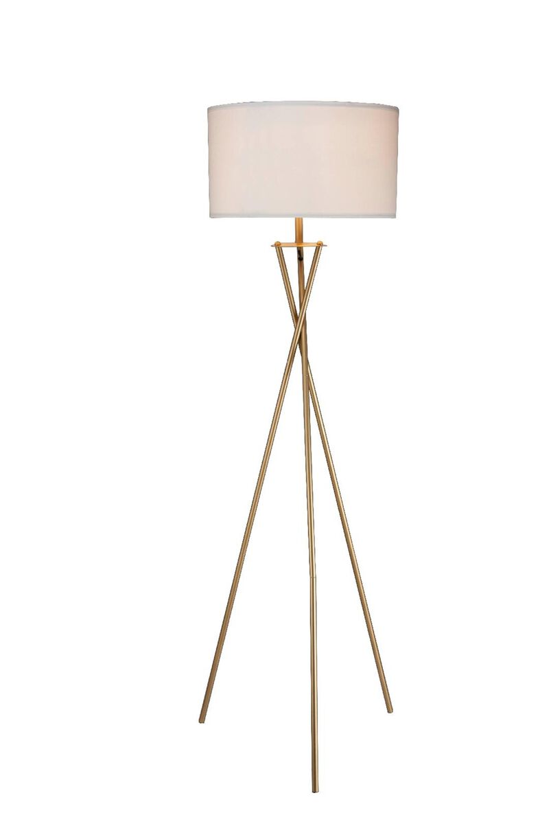 Hivvago 65" Gold And White Tripod Floor Lamp With White Fabric Drum Shade