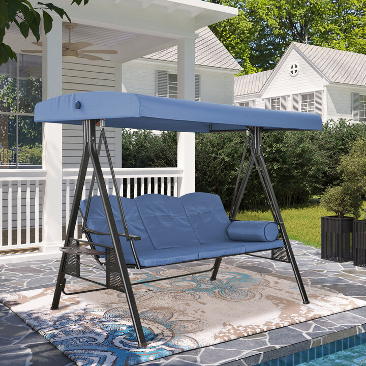 MONDAWE Three Person Porch Patio Swing Chair with Adjustable Canopy & Trays