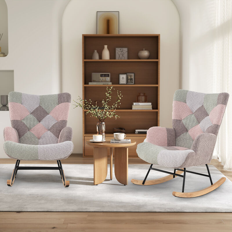 Upholstered Nursery Rocker Chair with Supportive High Back and Armrests-Multi Color image number 1