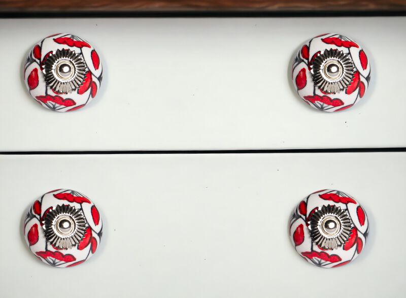 HomeRoots Set of Eight White And Red Ceramic And Metal Drawer Pull Knobs image number 1