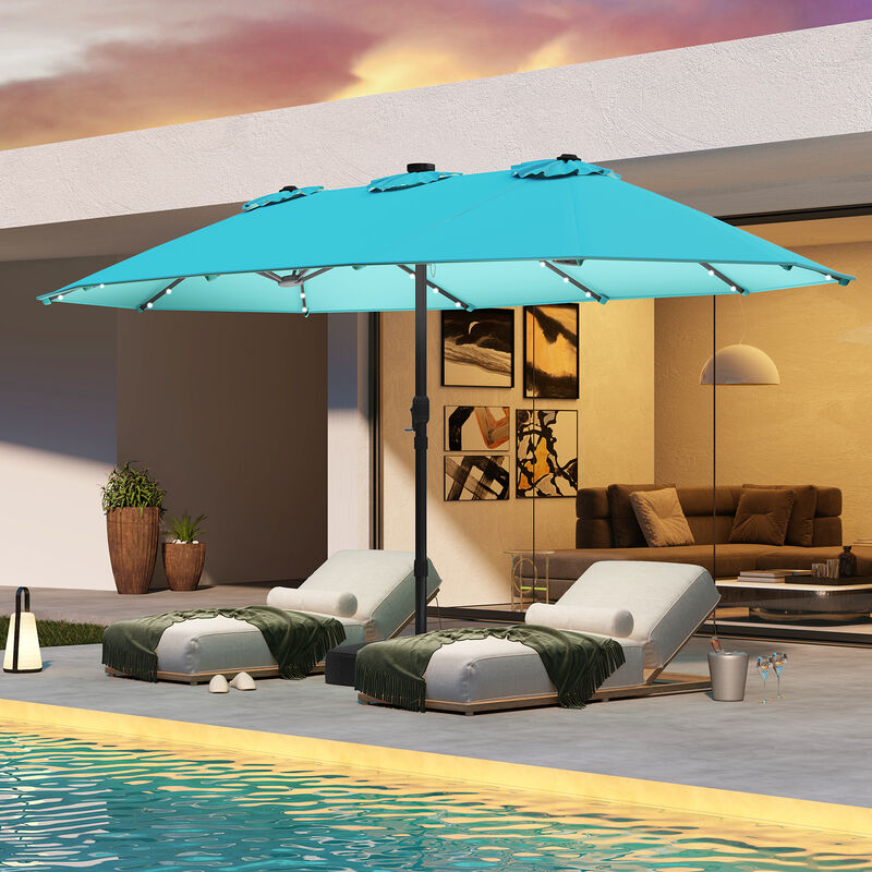 Double-Sided Patio Umbrella with 48 Built-In LED Lights for Outdoor Evening Use