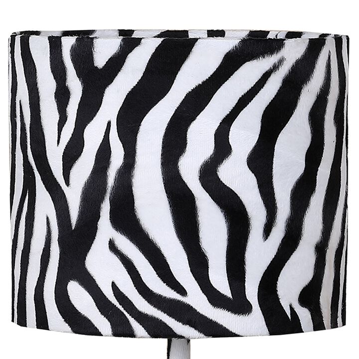 Fabric Wrapped Table Lamp with Animal Print, White and Black-Benzara