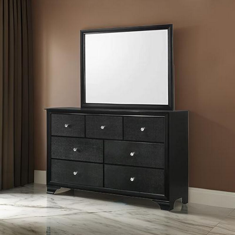 Rectangular Wooden Frame Dresser Top Mirror, Black and Silver - Benzara