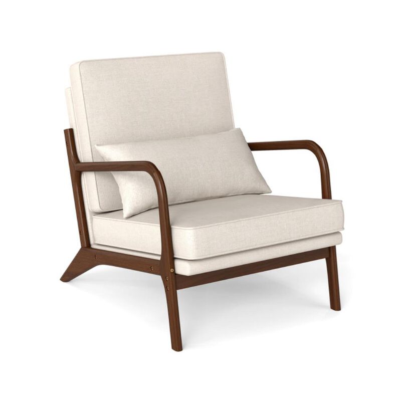 Hivvago Modern Accent Chair with Rubber Wood Armrests and Removable Back