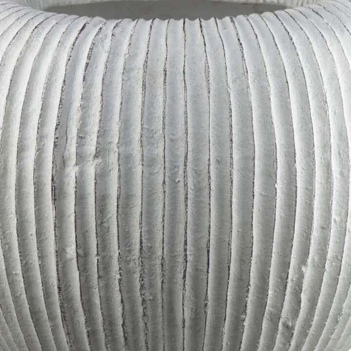 Nios Decorative Vase, Short and Wide, 17 Inch Weathered White Resin