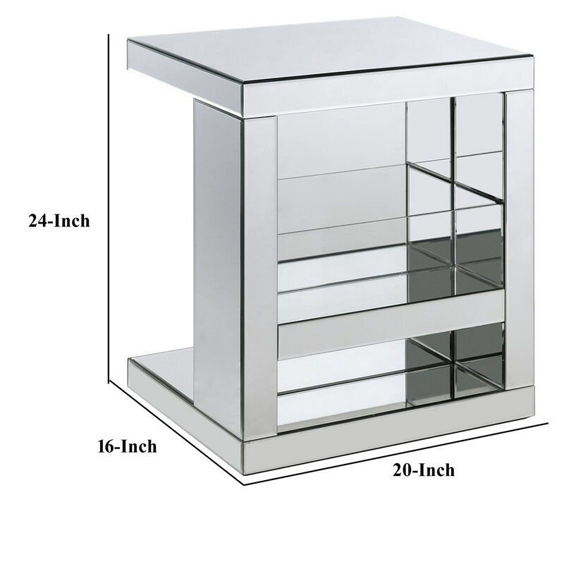 Accent Table with Mirrored Panels and C Shape, Silver