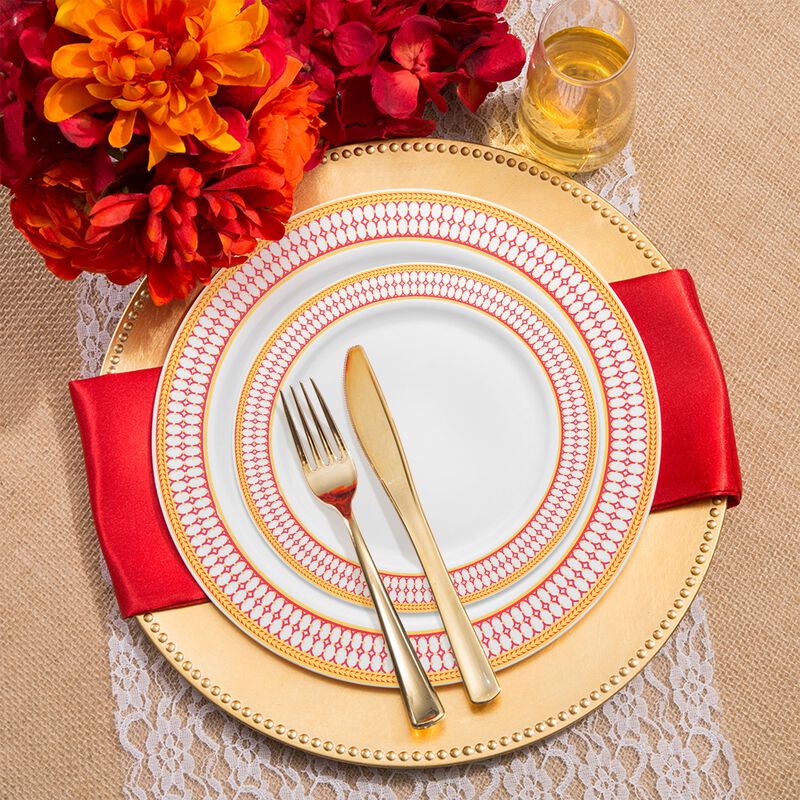 White with Red and Gold Chord Rim Plastic Wedding Value Set (30 Sets) image number 7