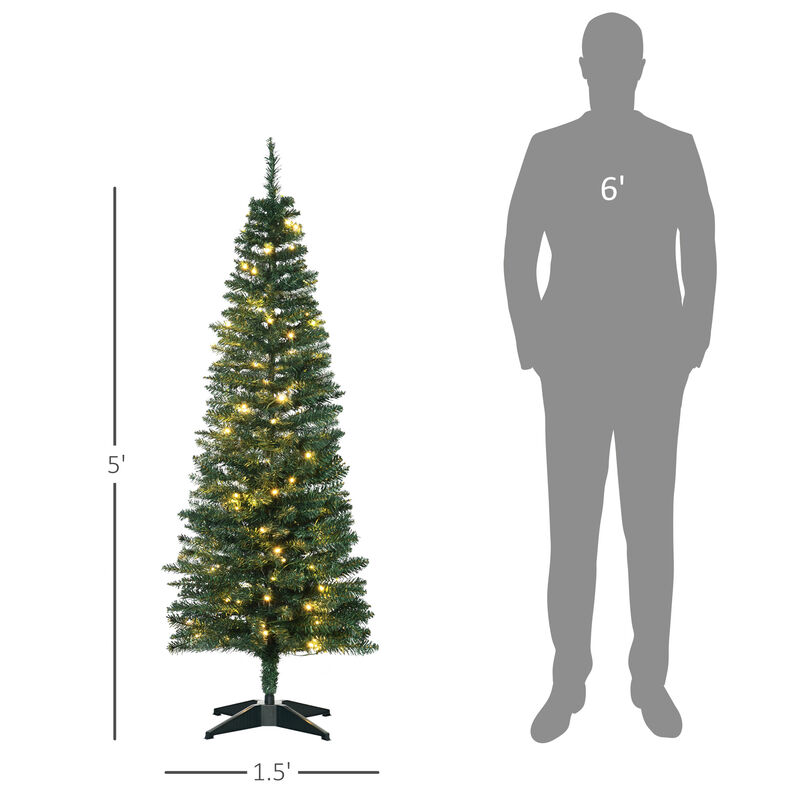 BreeBe 5FT Slim Pre-Lit Pencil Christmas Tree with Warm White LEDs image number 2