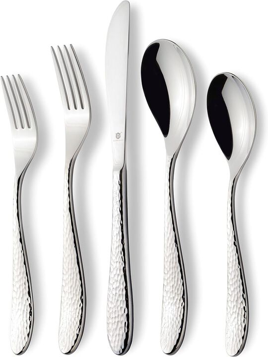 Danialli Marettimo Hammered Silverware Set, Durable 18/10 Stainless Steel Flatware Set, Dishwasher Safe, Built to Last