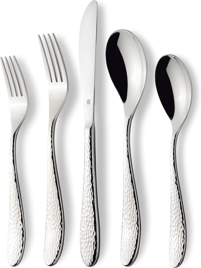 Danialli Marettimo Hammered Silverware Set, Durable 18/10 Stainless Steel Flatware Set, Dishwasher Safe, Built to Last image number 0