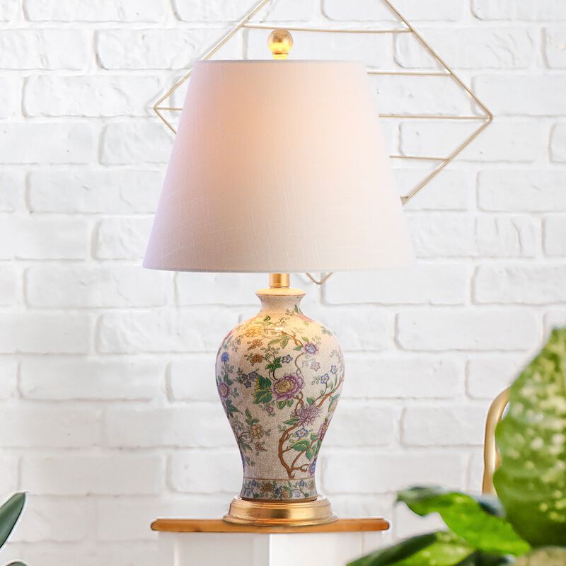 Grace French Country Cottage Ceramic Iron Floral Urn LED Table Lamp