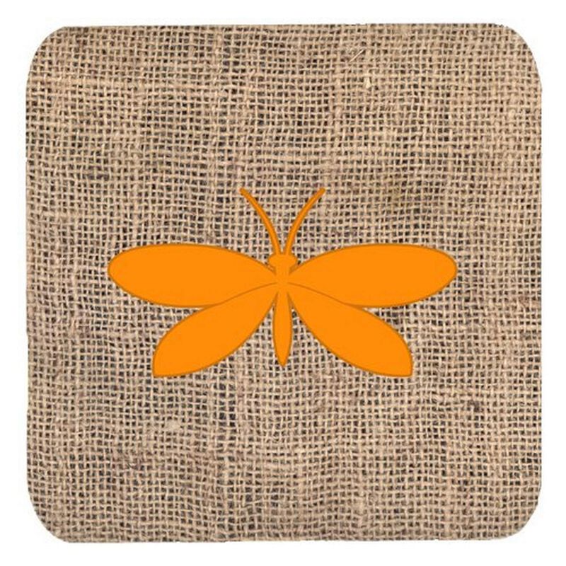 Caroline's Treasures BB1055-BL-OR-FC Moth Burlap and Orange Foam Coasters (Set of 4), 3.5 H x 3.5 W, Multicolor