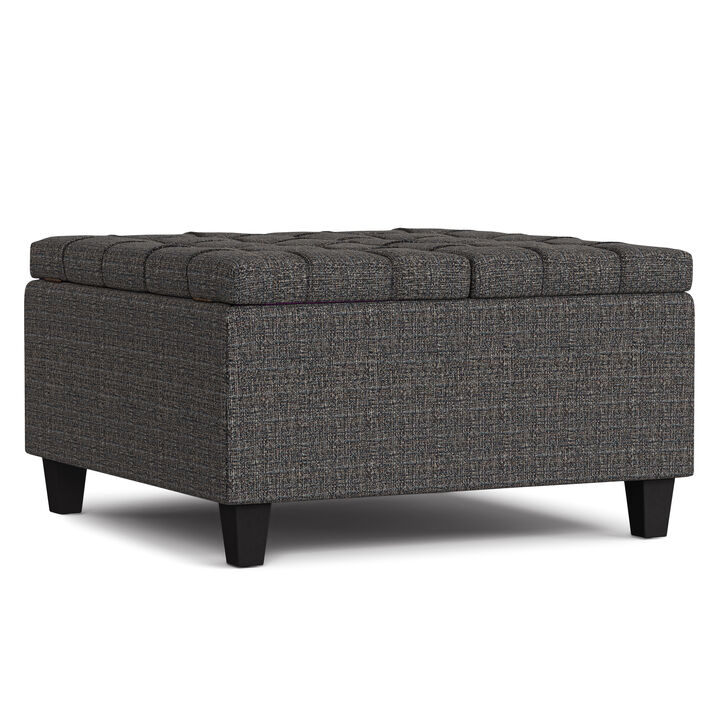 Harrison 30 inch Wide Transitional Square Small Coffee Table Storage Ottoman in Ebony Tweed Polyester, Assembled