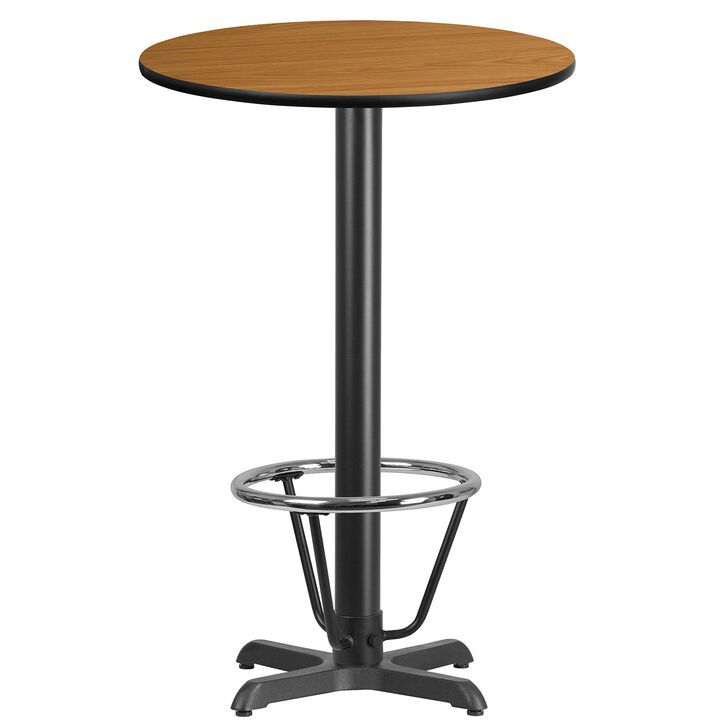Flash Furniture 24'' Round Natural Laminate Table Top with 22'' x 22'' Bar Height Table Base and Foot Ring