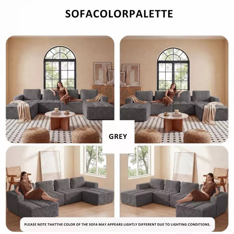 Vipbear 145.6" Modular U-Shaped Cloud Sectional Sofa, Fluffy Teddy Fabric Convertible Couch image number 5