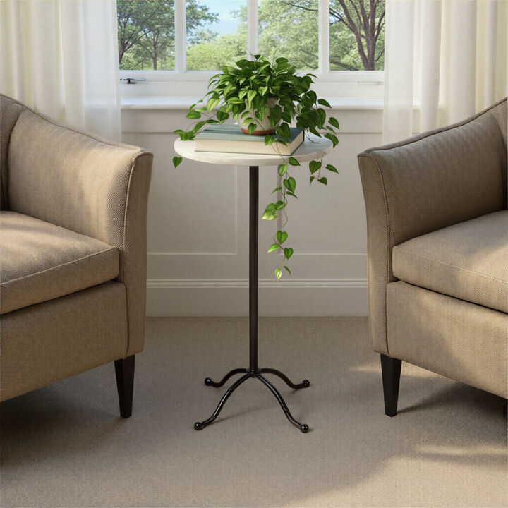 Marble Pedestal Side Table, White and Black