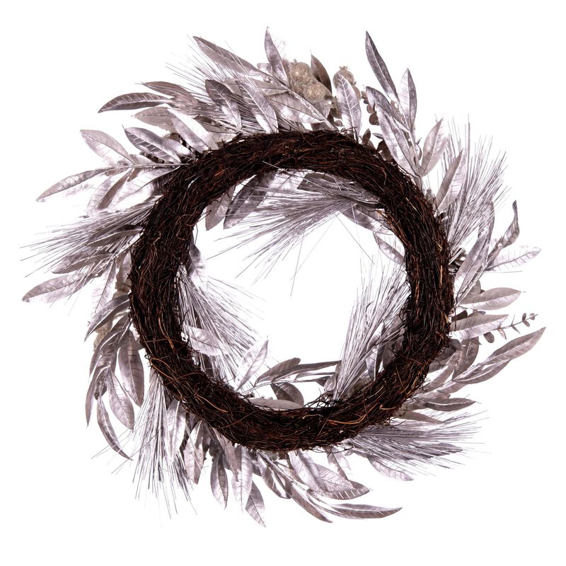 Vickerman 24" Artificial Silver Pinecone Needle Berry Christmas Wreath, Unlit image number 2