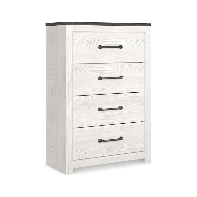 Hara Tall Dresser Chest, 4 Drawers Metal Handles, Farmhouse White Gray