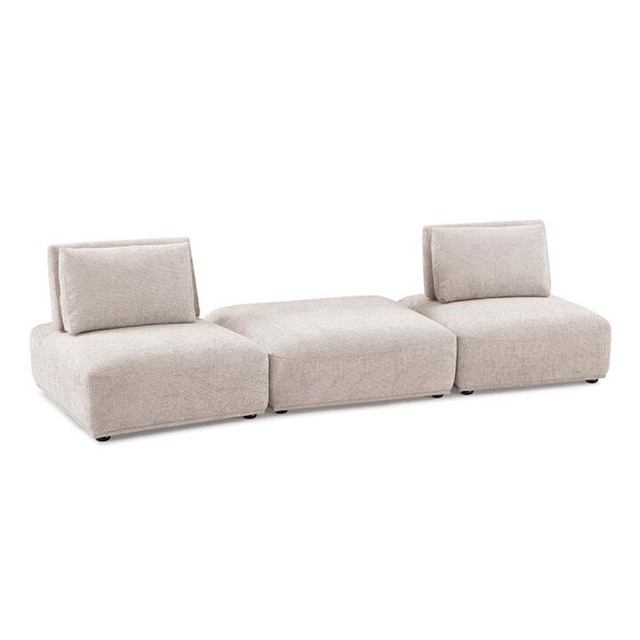 Stavan Modular 2 Seat Sofa, Square Ottoman Light Brown Boucle 114 Inch - Benzara
