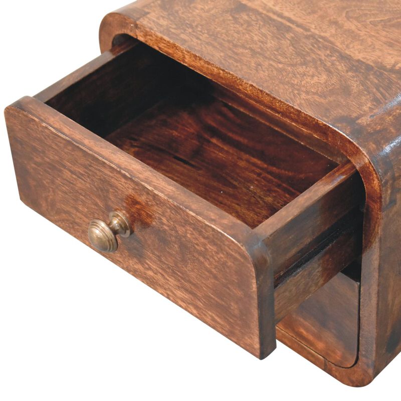 Artisan Furniture Solid Wood Mini Curved California Walnut Wall Mounted Bedside