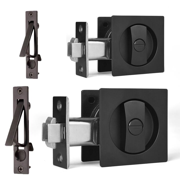 Dontay 2 Pack Pocket Door Privacy Lock, Flush Handles, 2-3/8"" Backset, (Bed/Bath) Latch, Recessed Knob, Hardware for 1 3/8    t