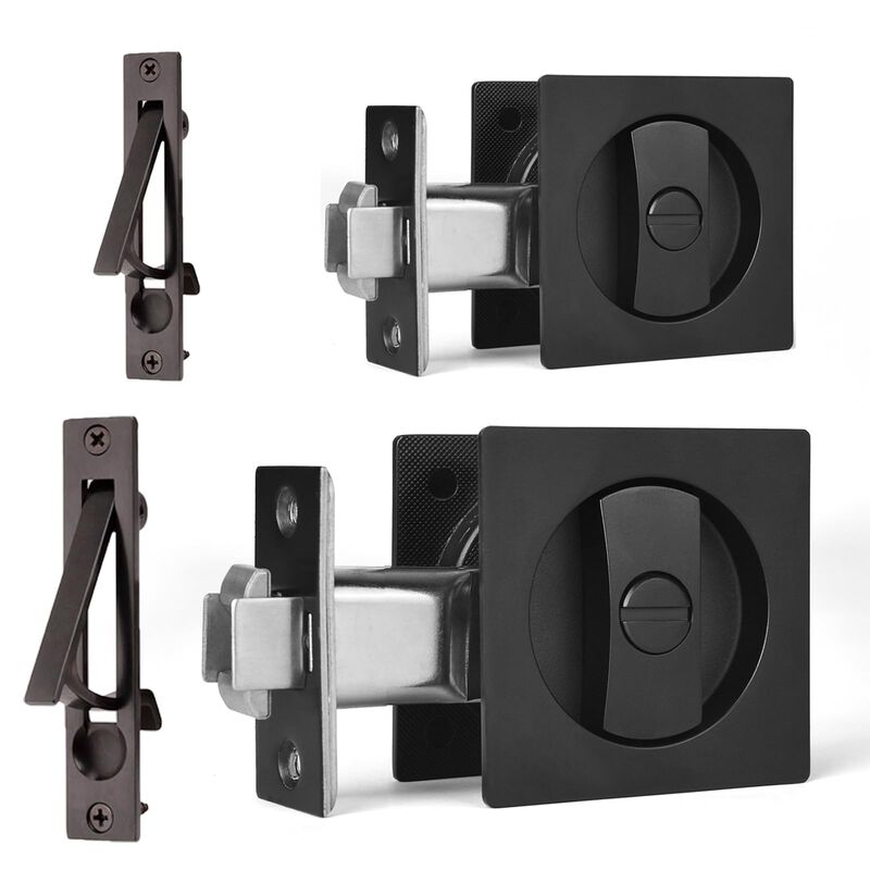Dontay 2 Pack Pocket Door Privacy Lock, Flush Handles, 2-3/8"" Backset, (Bed/Bath) Latch, Recessed Knob, Hardware for 1 3/8    t