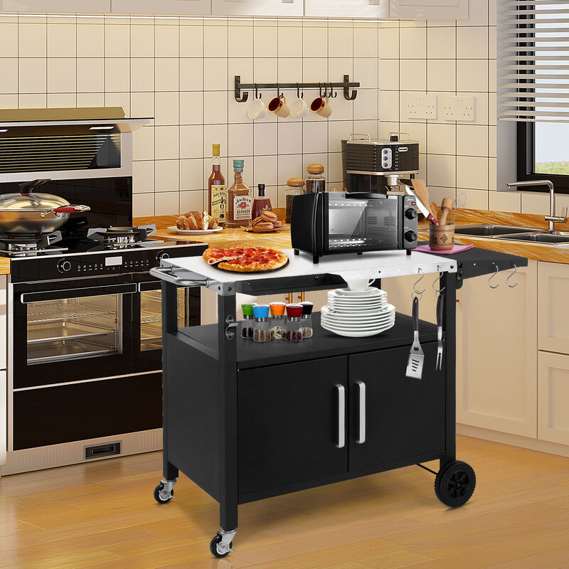 Outdoor Grill Cart with Storage, Wheels, Foldable Top, and Hooks for BBQ Prep image number 6
