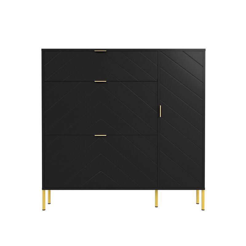 49.21 in. H Wood Shoe Storage Cabinet with Flip-Up Drawers Adjustable Shelf