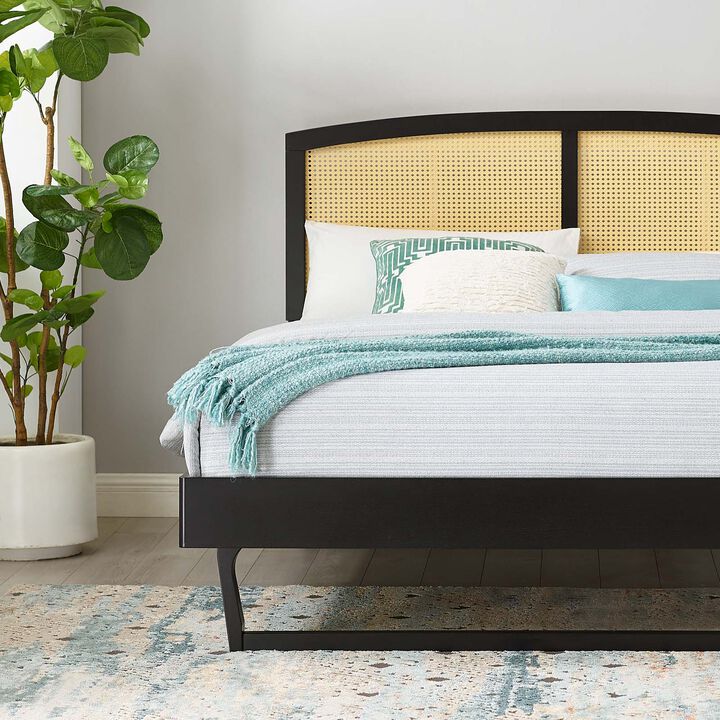 Modway - Sierra Cane and Wood Full Platform Bed with Angular Legs