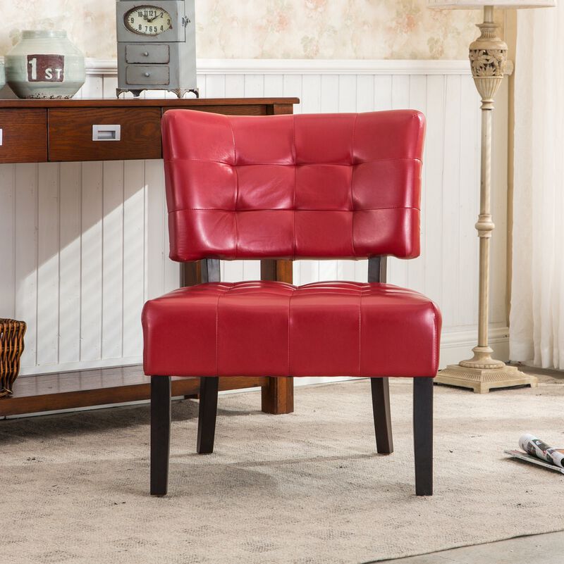 Streamdale Blended Leather Tufted Accent Chair with Oversized Seating, Red image number 1