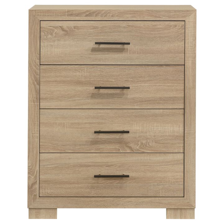 Poxy Tall Dresser Chest with 4 Drawers, Nickel Metal, Oak Brown Wood