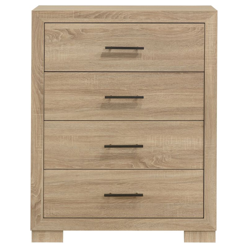 Poxy Tall Dresser Chest with 4 Drawers, Nickel Metal, Oak Brown Wood image number 0