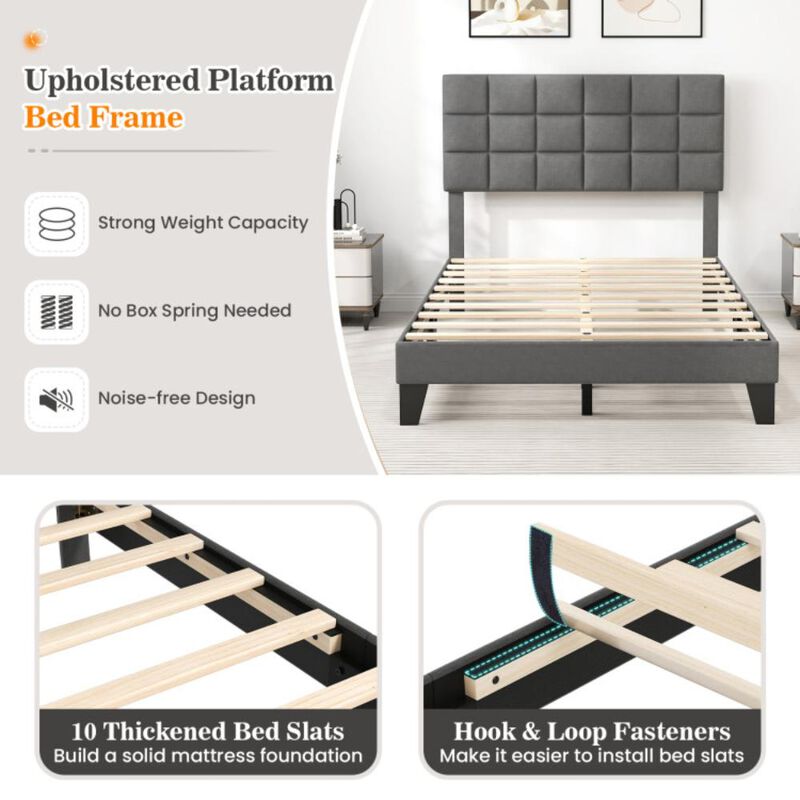 Hivvago Modern Linen Bed Frame with Adjustable Headboard-Gray