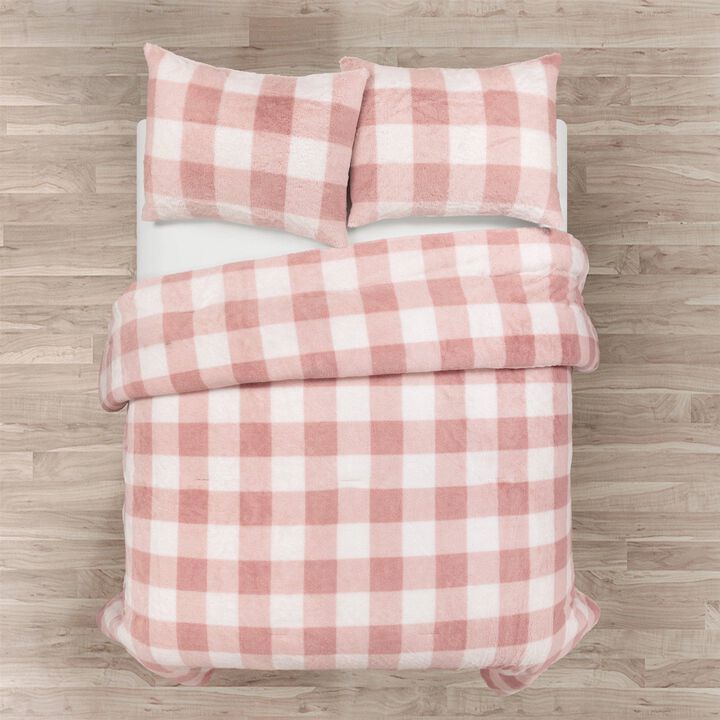 Plaid Faux Fur Comforter Set Soft Cozy Bedding for Warm Bedroom Style