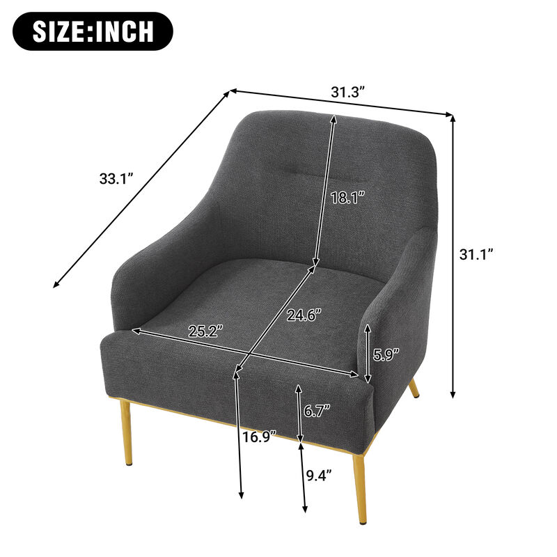 Merax Modern Curved Chenille Accent Chair with Gold Metal Legs image number 3