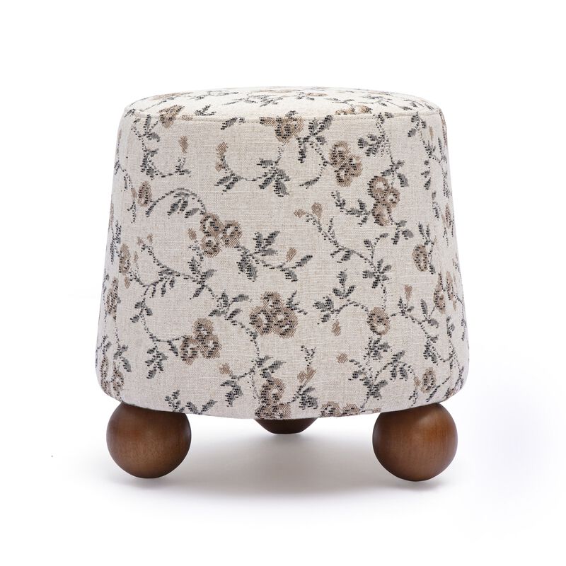 Jaine Beige Floral Jacquard Ottoman image number 0