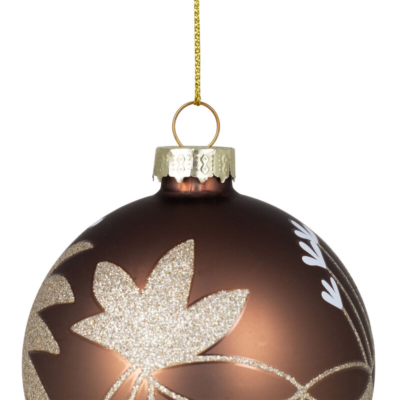 Glittered Flower Vine Glass Christmas Ball Ornaments - 3" (75mm) - Bronze - 4ct image number 5