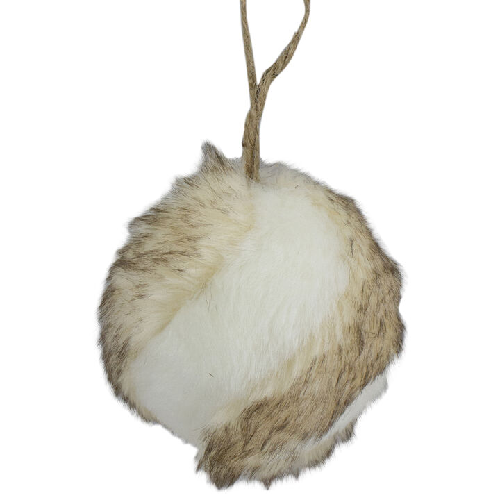 3" Brown and White Faux Fur Ball Christmas Ornament