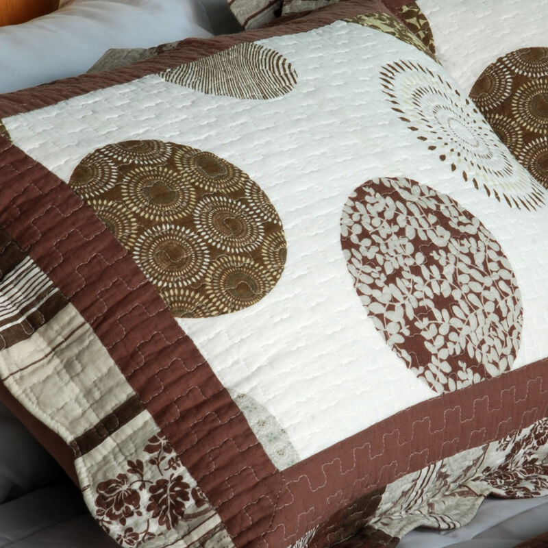 Vermicelli Quilted Cotton Printed Quilt Set Queen Size Modern Circles Design Set image number 3