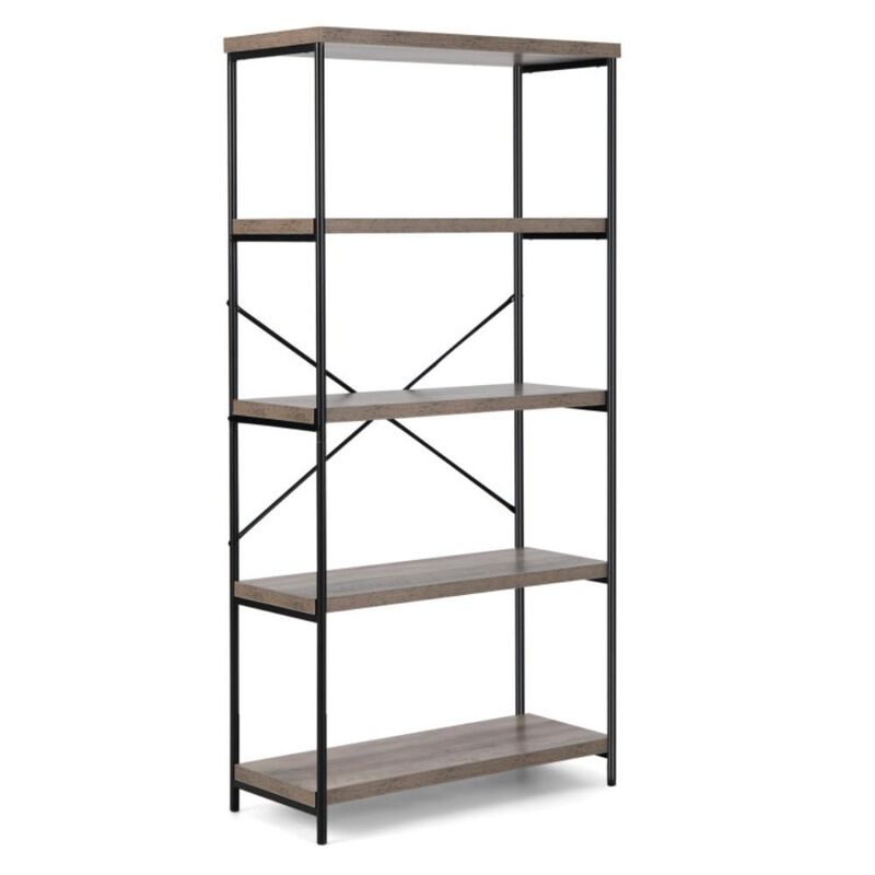 Hivvago 5-Tier Industrial Bookshelf Display Storage Rack with Metal Frame