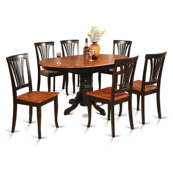 7Pc Dining Room Set – Oval Table with Leaf and 6 Dining Chairs