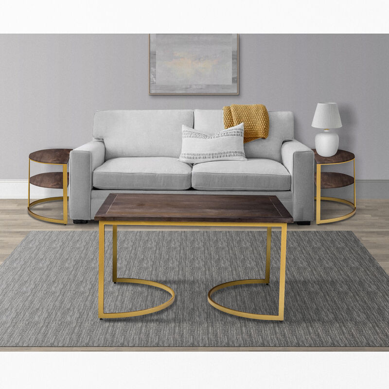 38 Inch Rectangle Metal Nesting Coffee Table - 3 pcs set, Dark Brown, Gold image number 2