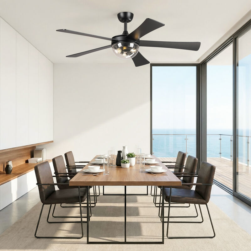 52" Modern Matte Black Reversible DC Motor Ceiling Fan with Light and Remote image number 2