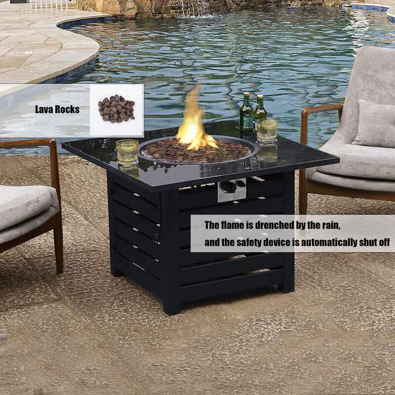 Fire Pit Table, 32-inch Square 50,000 BTU Auto-Ignition Propane Gas Firepit with Waterproof Cover