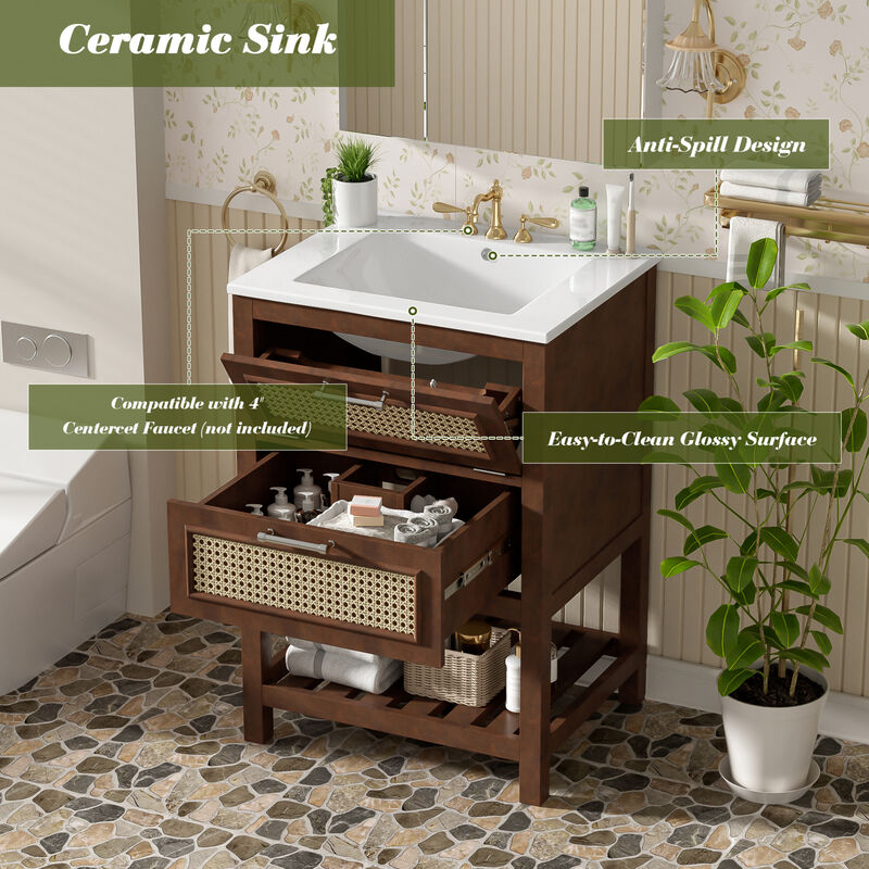 ELEMENT ACE 24 Inch Bathroom Vanity with Integrated Ceramic Sink, Deep & Tip-Out Storage Drawers, Space-Saving Modern Cabinet for Small Medium Restrooms image number 6